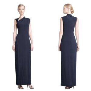 Tahari NWT Navy Blue Jersey Jeanie Minimalist Contemporary Maxi Dress Small